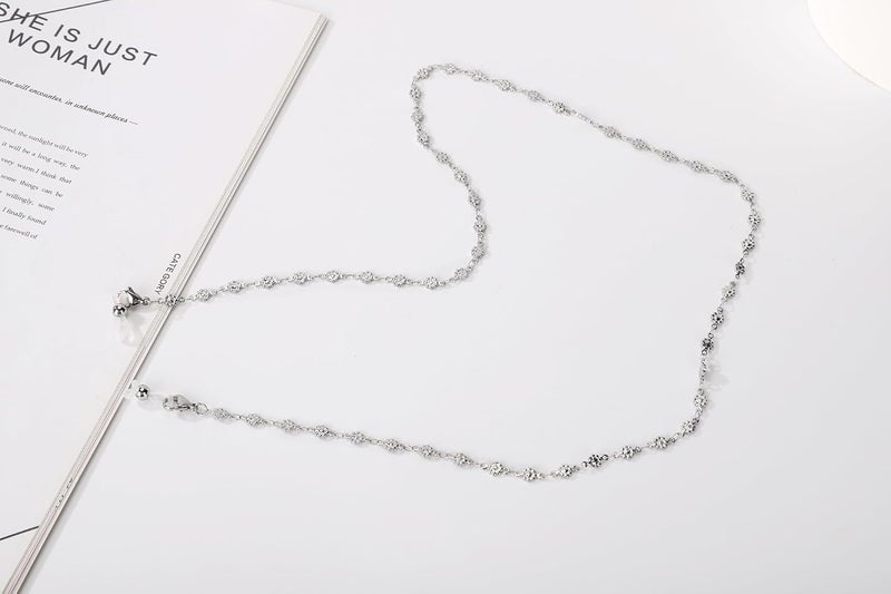 Hongeely Eyeglass Chain Silver Stainless Steel Handmade Necklace for Reading Glasses Sunglass Beaded Chains for Men Women - Image 3